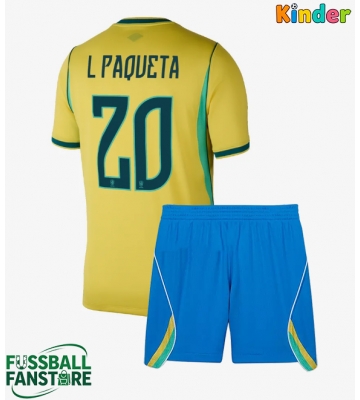 Brasilien Lucas Paqueta #20 Replik Heimtrikot Kinder WM 2026 Kurzarm (+ Kurze Hosen)